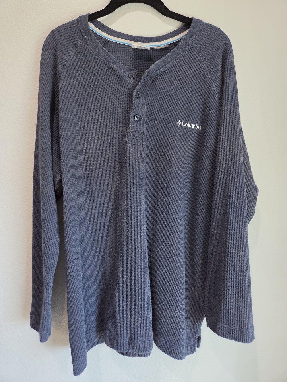 Columbia Mens Navy Waffle Henley Long-Sleeve Top XXL Omni-wick